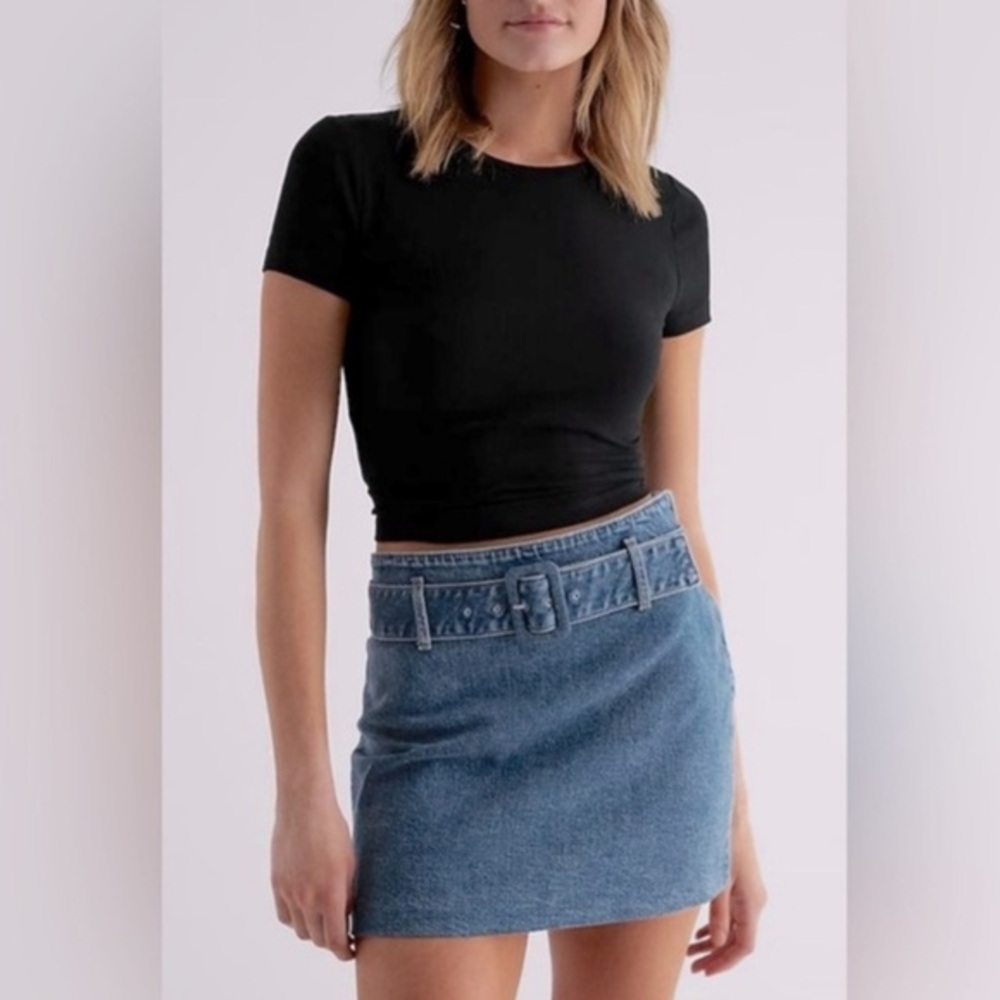 EXPRESS Belted Jean Mini Skirt